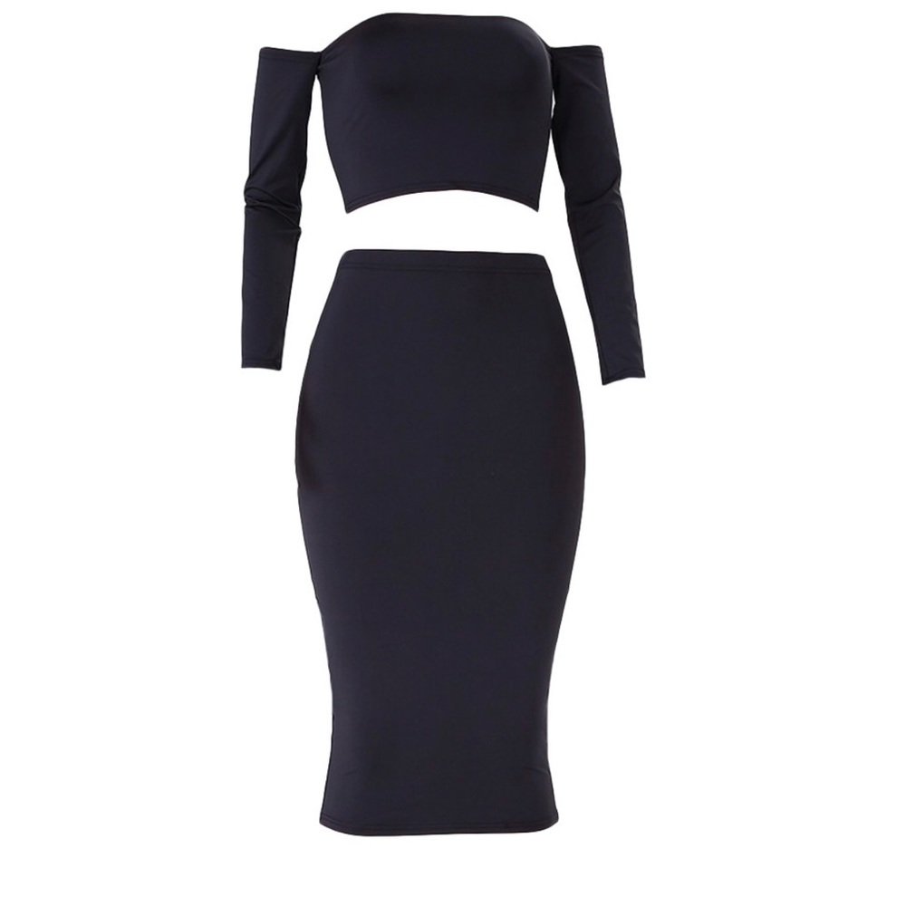 2piece set long sleeve crop top body pencil skirt